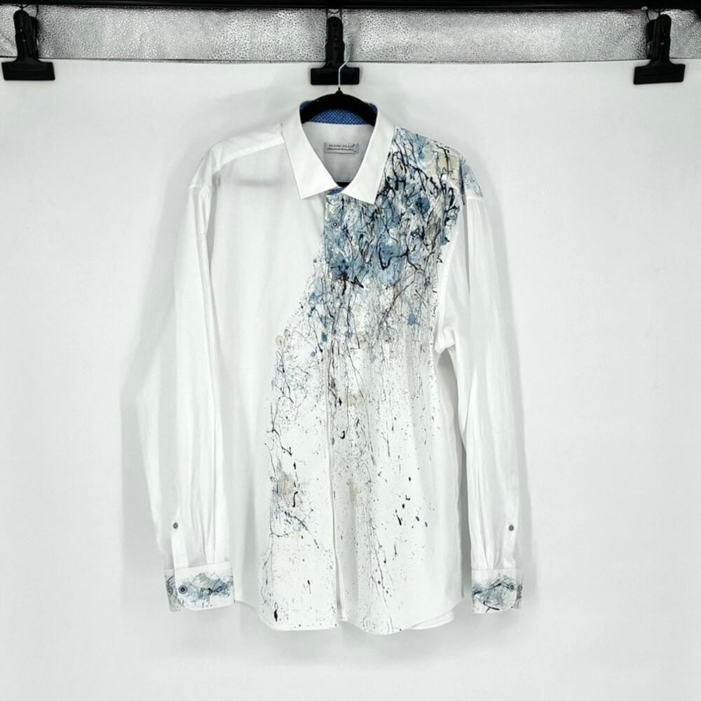 Marcello Men's Abstract Art Hand Painted White Dress Shirt - Size 3XL